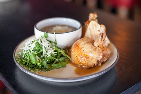 Roasted Mary's Chicken, Arugula Salad and Beans and Greens