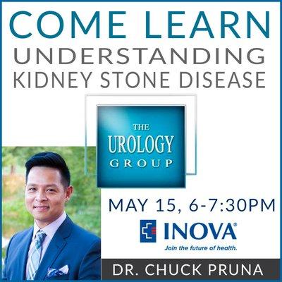 Come join Dr. Chuck Pruna on May 15th from 6-7:30p.m. for a discussion on "Understanding Kidney Stone Disease" https://bit.ly/2GQhmh3