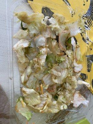 Close up of bad lettuce removed from salad.