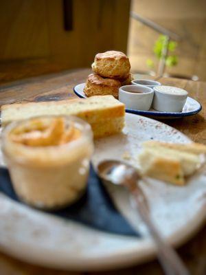 bread & pimento with biscuits in the background