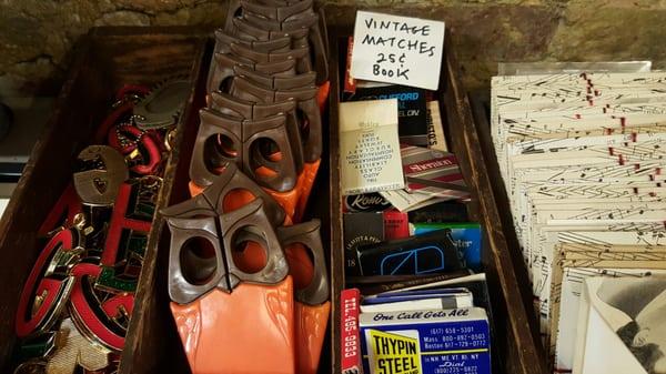 Vintage matchbooks and owl scissors