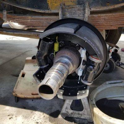 Replacing brakes on a dump truck