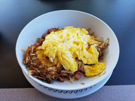 Ham egg n cheese hashbrown bowl