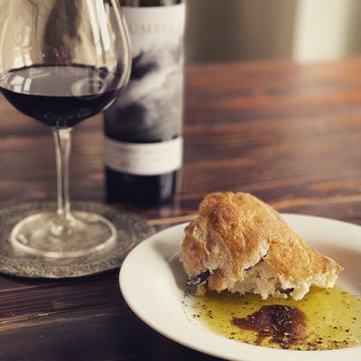 Flour Market's olive ciabatta with a Columbia Valley Cabernet.