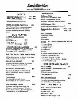 Our most recent menu!