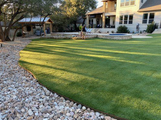 Backyard landscape artificial grass