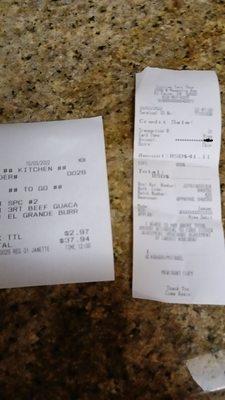 receipt of total and what I was charged