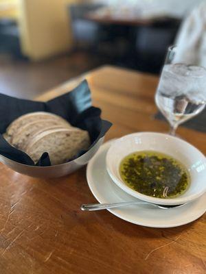 Complimentary bread and olive oil with seasoning