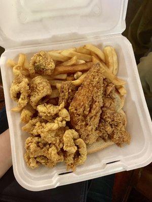 Combo- catfish nuggets & tenders $9.99. Comes with fries or slaw