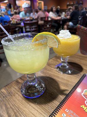 House margarita and mango slushy.