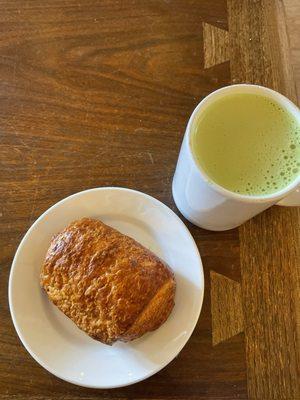 Chocolate croissant & lavender oat milk matcha latte