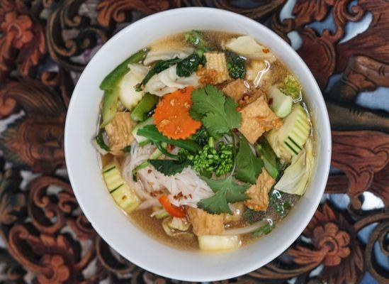 Vegetarian Noodles # 8 - Mixed Veggies and Tofu with Vegetarian broth topped with cilantro, scallion, fried garlic