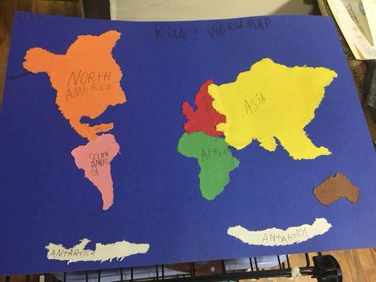 A first grader's world map - all his own creation!