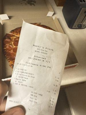 Pizza w/receipt