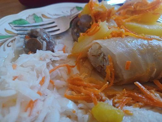 Stuffed Cabbage and Marinated Mushrooms (Separate dishes)