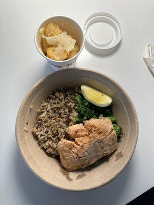 Grilled Salmon with Green & Grains + Truffle-Parm Tots