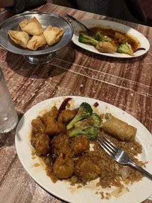 General Tso's Chicken dinner special and Crab Rangoon (the picture is from the end of the meal, you can tell we really liked it!)