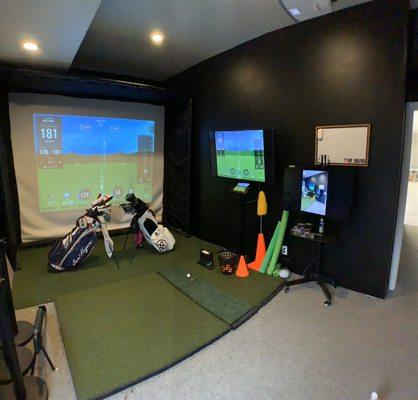 Hitting studio equipt with video and ball flight powered by skytrak