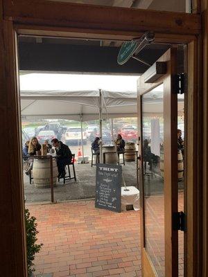 Our outside, covered, heated and socially-distanced patio!