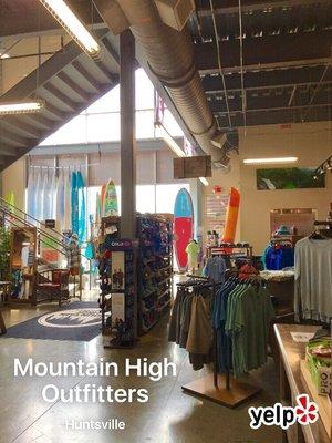 Mountain High Outfitters interior.  2 levels.  Sandals and footwear upstairs.  20170503