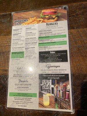 Back of menu