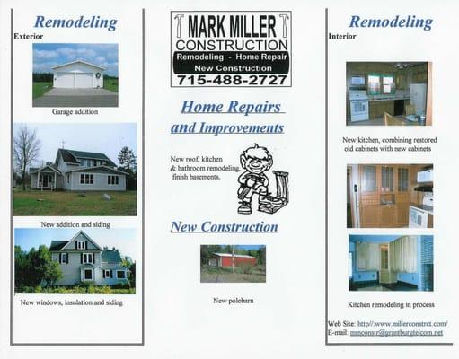 Mark Miller Construction Llc Grantsburg, WI residential remodel and construction brochure 2