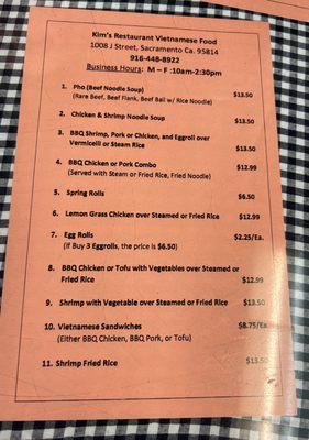 Updated menu prices as of October 2023