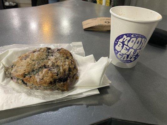 Blueberry scone and macchiato coffee