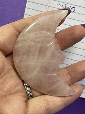 Beautiful rose quartz moon included in a mystery box that was made for a friend