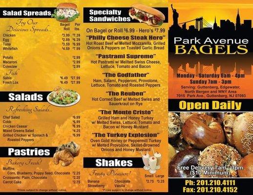 Park Avenue Bagels - Menu Outside