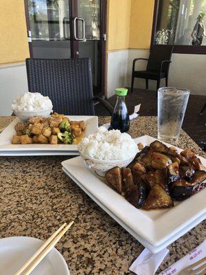 Garlic eggplant and tofu garlic dish from the vegetarian menu