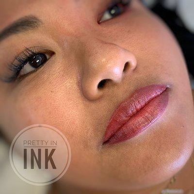 Lip blush immediately after procedure