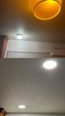 Replaced old ceiling light fixtures with new LED recessed lights