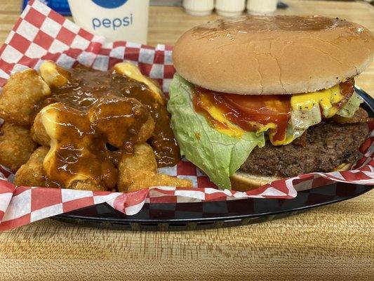 Single Bacon Cheeseburger combo with Chili Cheese Tots