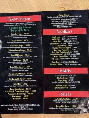 Menu - burgers, apps, salads