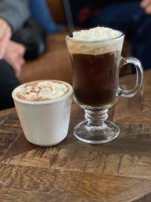 Iced Irish coffee and hot cocoa