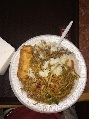 Chicken Lo Mein combo (includes rice and egg roll) with a side of white rice (small)