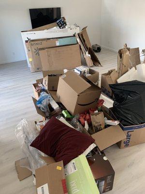 Cardboard/ trash from moving! They came in a cleared everything in less than 2 hours