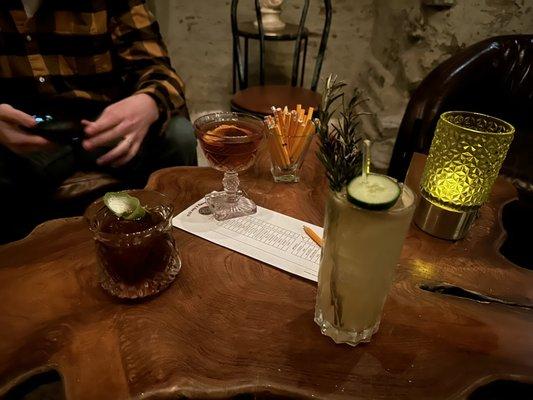 More cocktails. Note the selection list on the table.