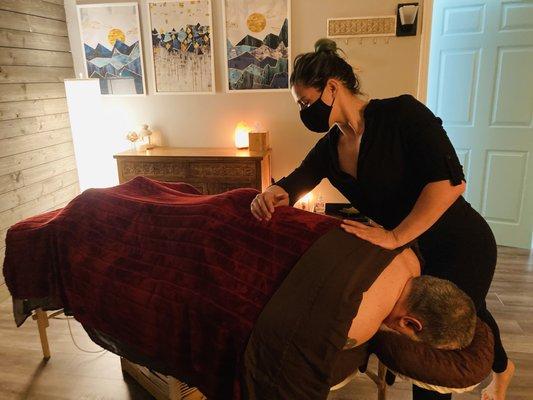 Owner Anna inside the treatment room at North Star Bodywork Massage Studio. A private little oasis of healing and tranquility in North Park.