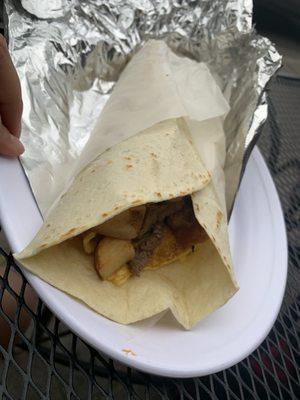 Steak and eggs breakfast burrito