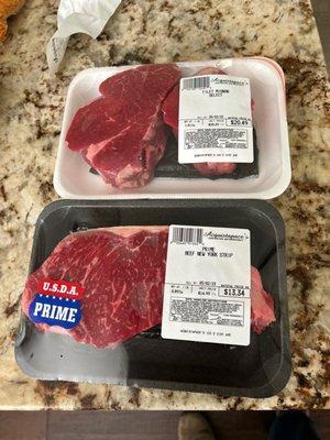 2filets $20. 1 strip $13