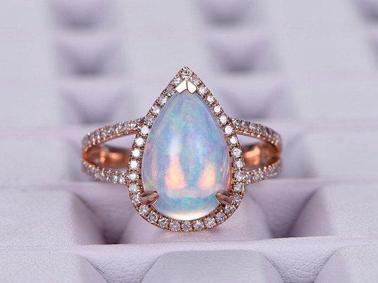 Pear opal engagement ring