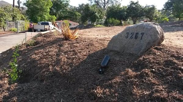 Escondido house by Del dios highway. Boulder with adress. Built in uplight with Led bulb and automatic sensor for nighttime.