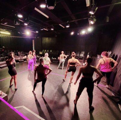 Tuesday night Burlesque Dance class in Chinatown's only black box theater