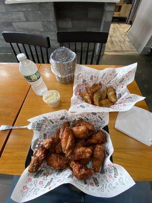 16 pc spicy wings, coleslaw, and spicy Potstickers.