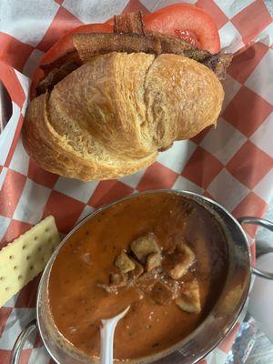 Half BLT (no L) sandwich and tomato basil soup