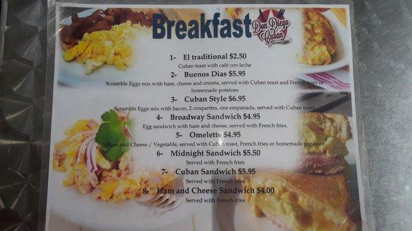 Menú de Desayuno / Breakfast Menu