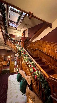 Christmas time decor on the stairs