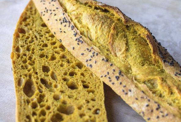 "Golden Slipper" Turmeric & Black Sesame Ciabatta